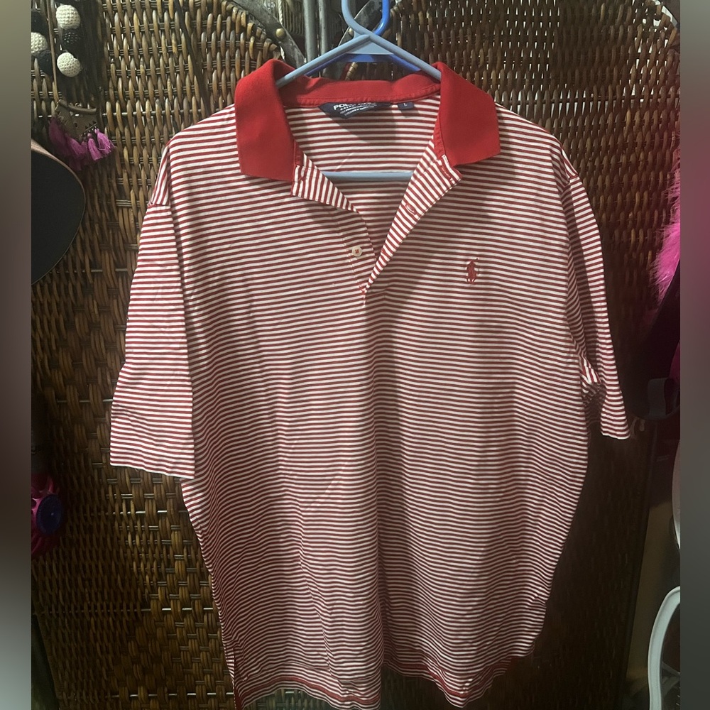 Red and white polo shirt